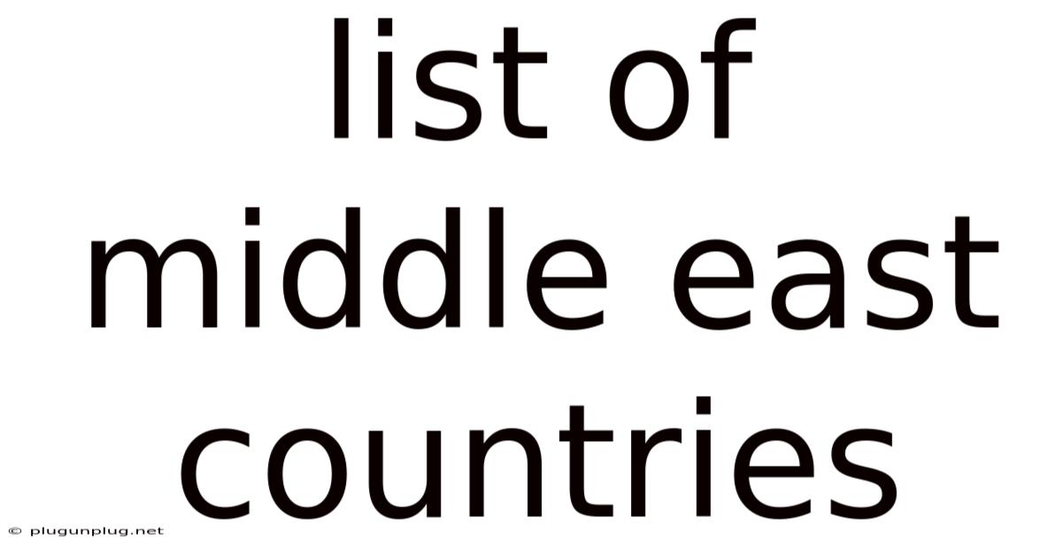 List Of Middle East Countries